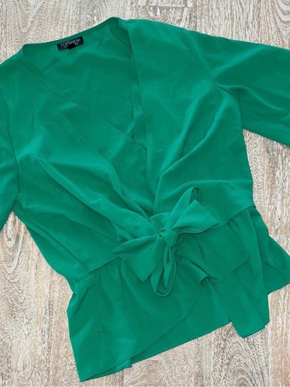 Topshop Emerald Green Wrap Tie Blouse